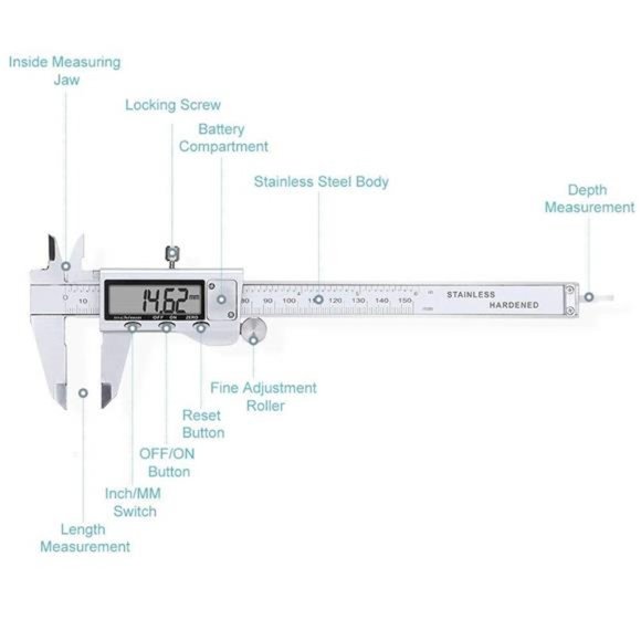 Electronic Digital Vernier Caliper, Stainless Steel Caliper 150mm/0-6 inch - Picture 3 of 6